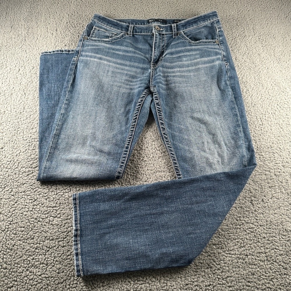 BKE Men's 36x34 Blue Jeans Tyler Straight Denim Medium Wash Button Fly
